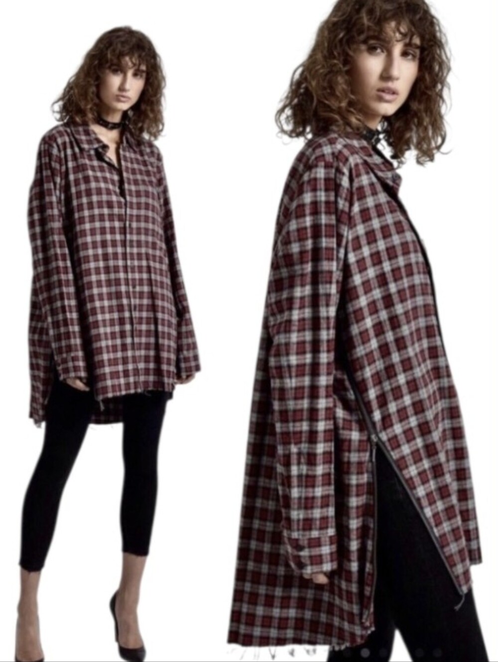 Unisex One Teaspoon Upsized Checkered Shirt, Side Zip Frayed